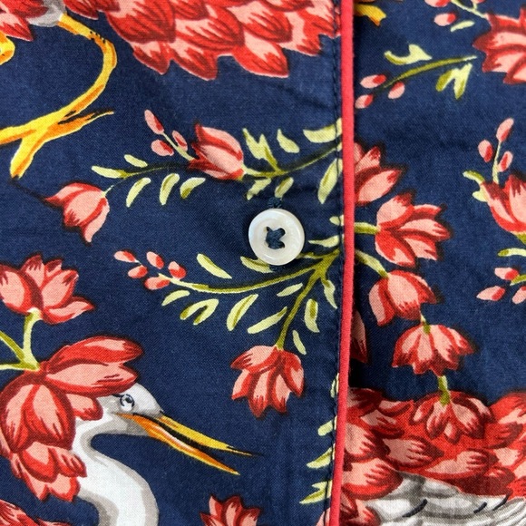 Print fresh Pajama Top Womens XS Shirt Queen Bird Button Up Short Sleeve - Picture 2 of 11